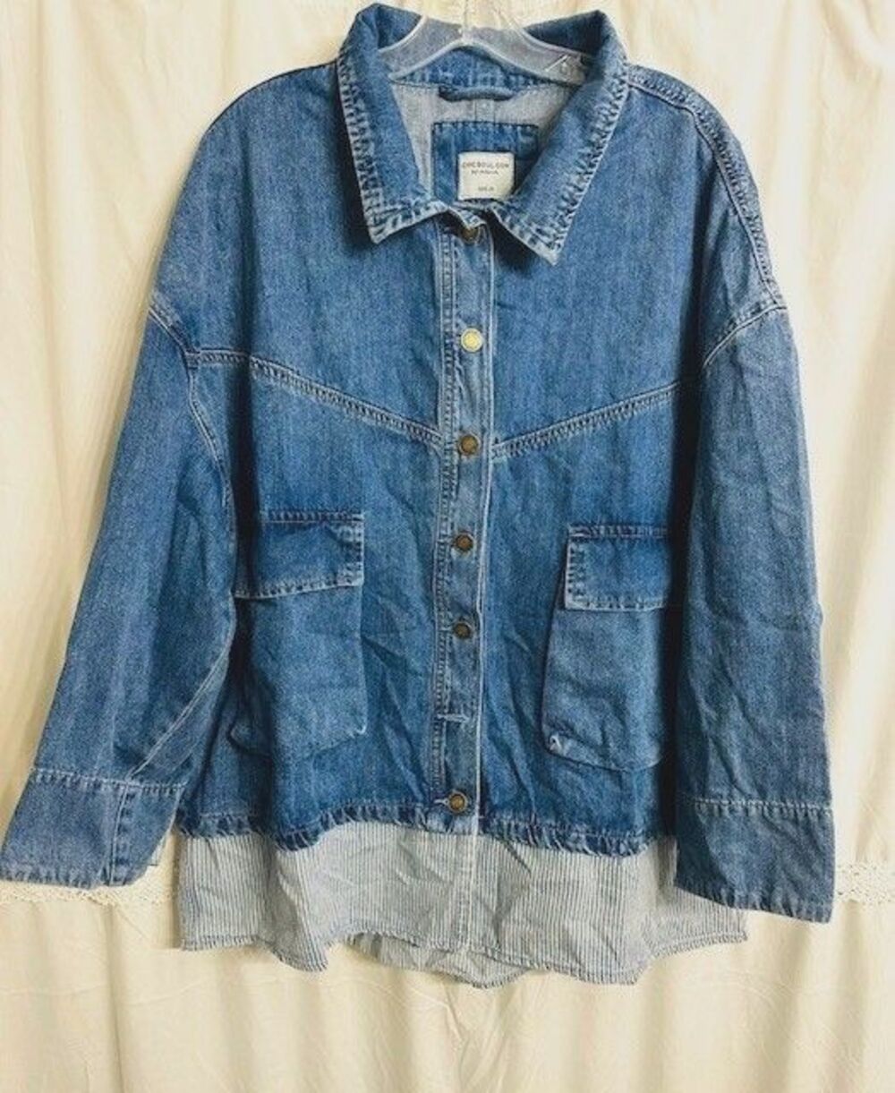 Chicsoul Women's Long Sleeves Cottage Core Flowy Denim Under Shirt Hem 2X